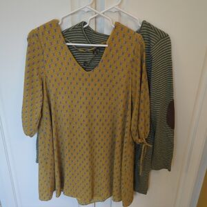 Umgee SZ Small Striped Olive Dress & Ces Femme SZ M Gold Dress